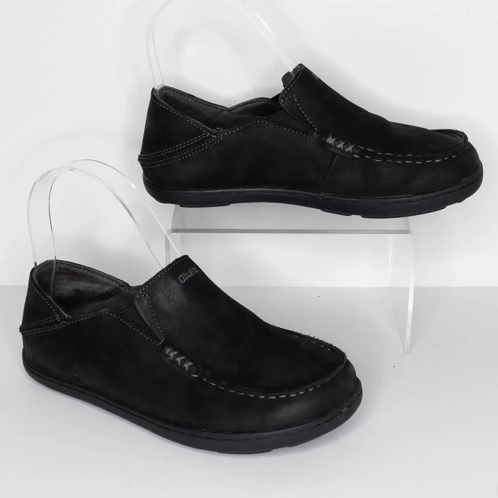 Olukai Boys Moloa Loafer Shoes Slip On Comfort Leather Youth Black Size 1 | AR - Picture 1 of 6